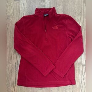The north face face, men’s, quarter zip, fleece pullover, red, small